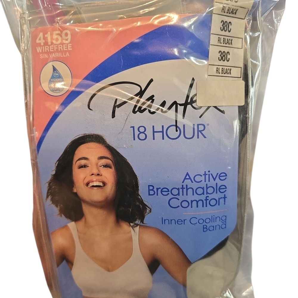 Playtex 18 Hour Active Lifestyle Wirefree Bra seamless Breathable 38C Black - Picture 5 of 6
